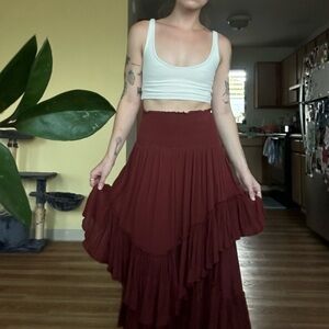 Free People Convertible Ruffled Dark Red Skirt in Size XS